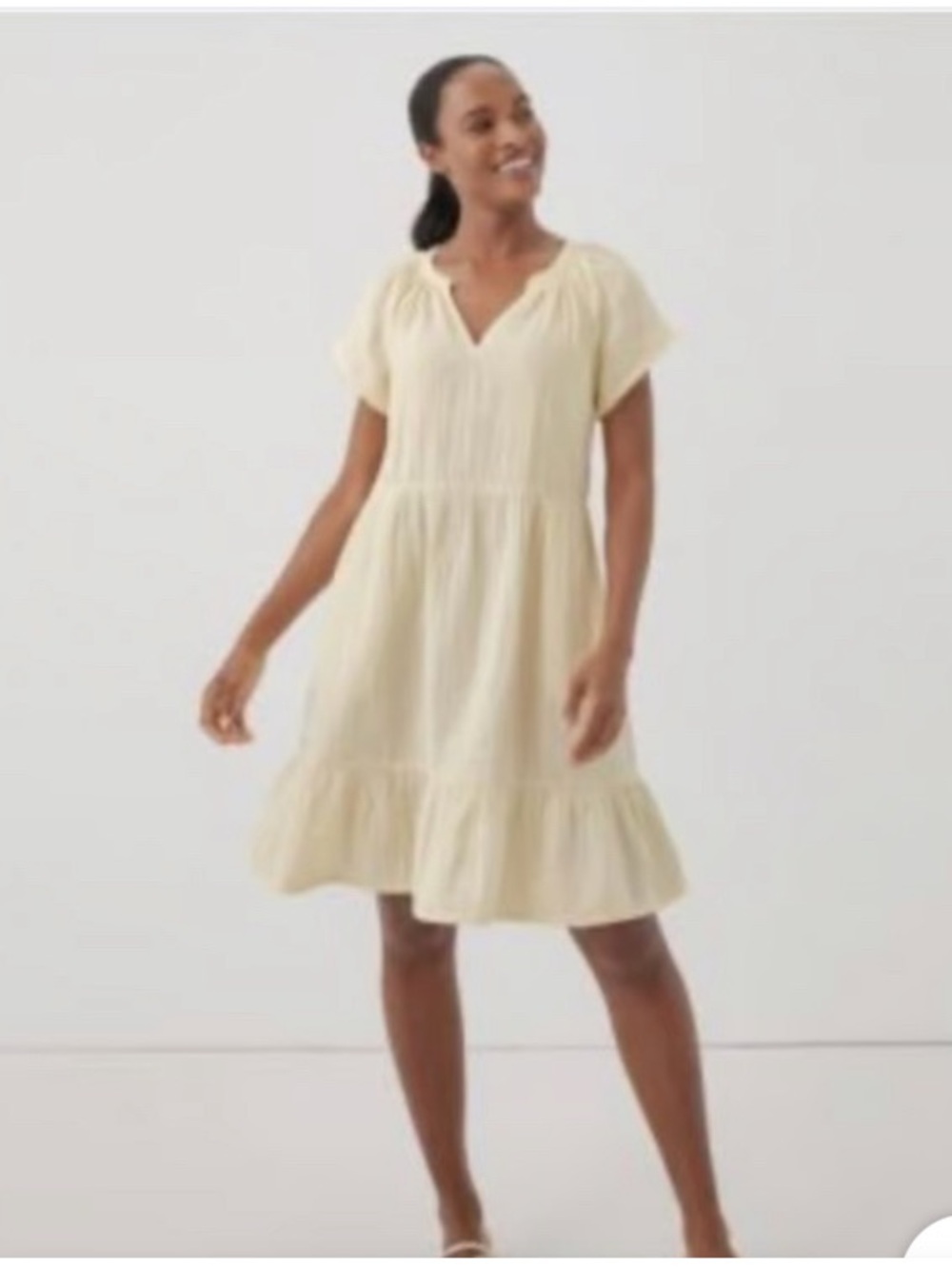Pact Coastal Organic Cotton Double Gauze Throw-And-Go Dress, Butter Yellow, S